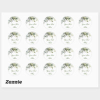 Greenery gold wedding thank you classic round sticker, Zazzle