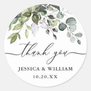 Watercolor Eucalyptus Greenery Wedding Thank You Classic Round Sticker