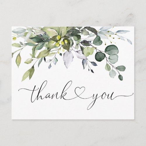 Watercolor Eucalyptus Greenery Wedding Thank You Postcard