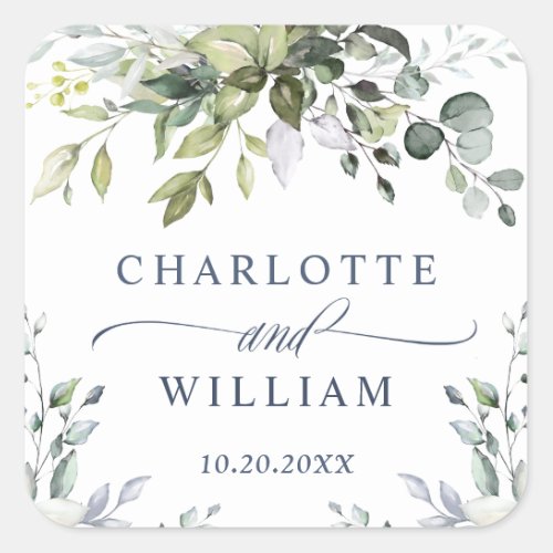 Watercolor Eucalyptus Greenery Wedding Thank You Square Sticker