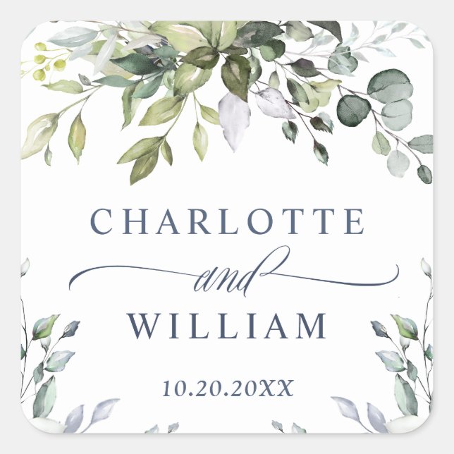 Watercolor Eucalyptus Greenery Wedding Thank You Square Sticker (Front)