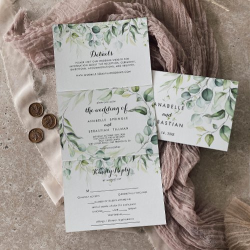 Watercolor Eucalyptus Greenery Wedding  Tri_Fold Invitation