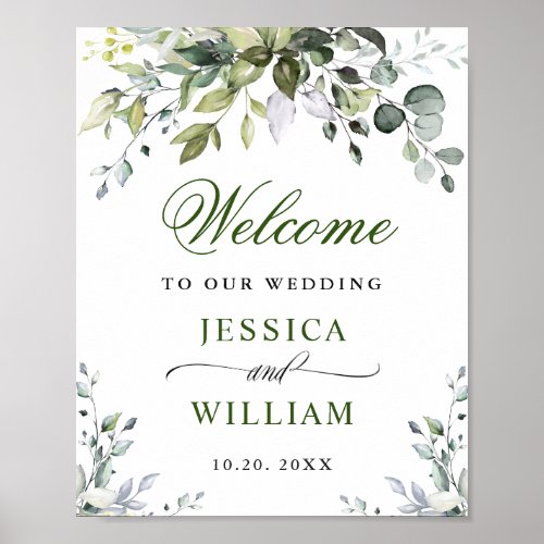 Watercolor Eucalyptus Greenery Wedding Welcome Poster