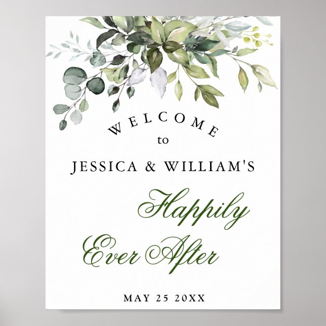 Watercolor Eucalyptus Greenery Wedding Welcome Poster (Front)