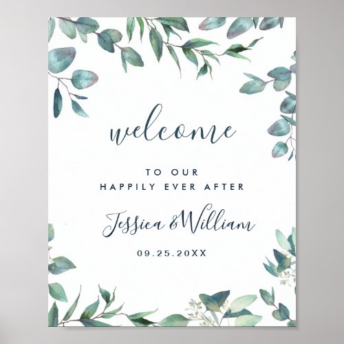 Watercolor Eucalyptus Greenery Wedding Welcome Poster