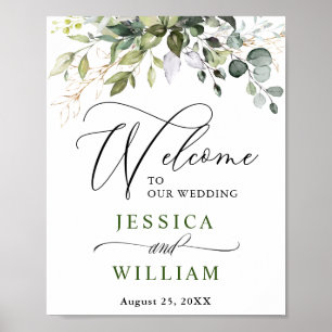 Watercolor Eucalyptus Greenery Wedding Welcome Poster
