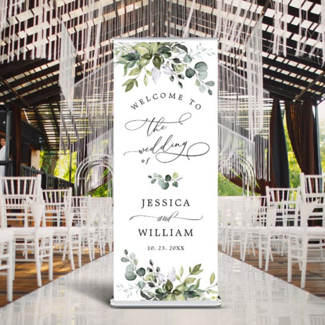 Watercolor Eucalyptus Greenery  Wedding Welcome Retractable Banner (Creator Uploaded)