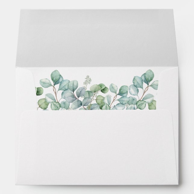 Watercolor Eucalyptus Greenery Wedding White Envelope (Back (Bottom))