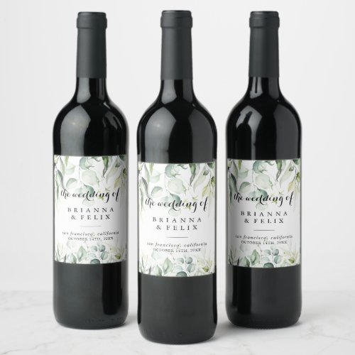 Watercolor Eucalyptus Greenery Wedding Wine Labels