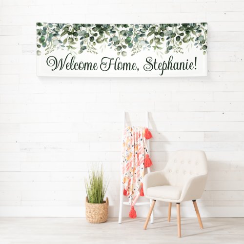 Watercolor Eucalyptus Greenery Welcome Home Long Banner