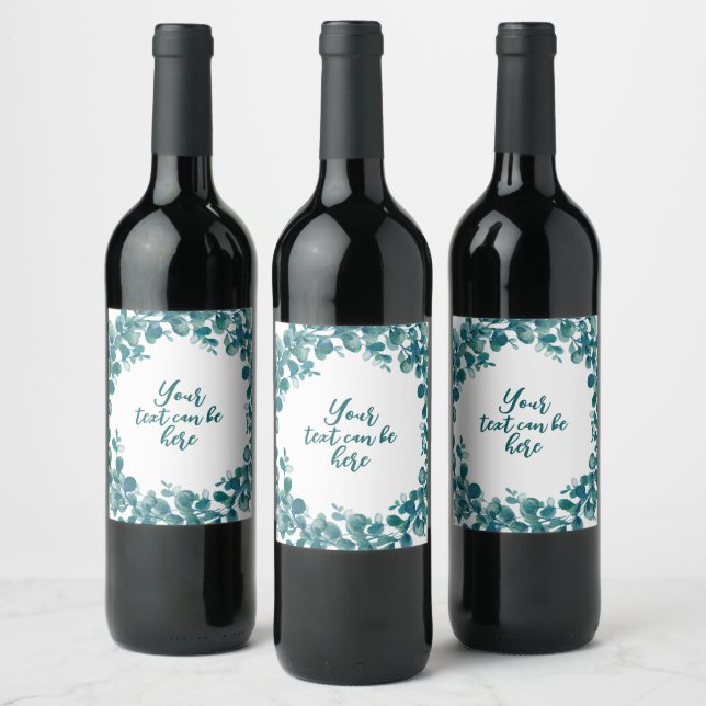 Watercolor eucalyptus greenery wine label (Bottles)