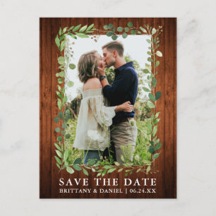 Watercolor Eucalyptus Greenery Wood Save The Date Postcard