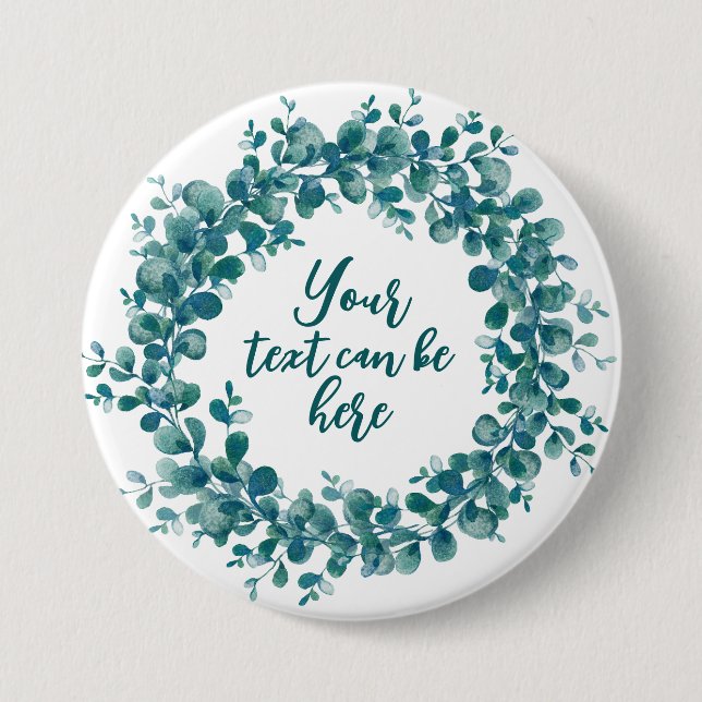 Watercolor eucalyptus greenery wreath button (Front)