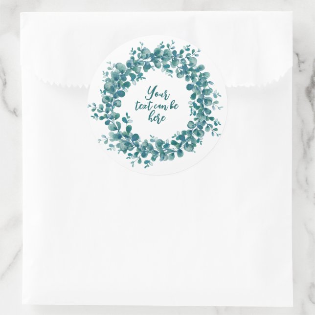 Watercolor eucalyptus greenery wreath classic round sticker (Bag)
