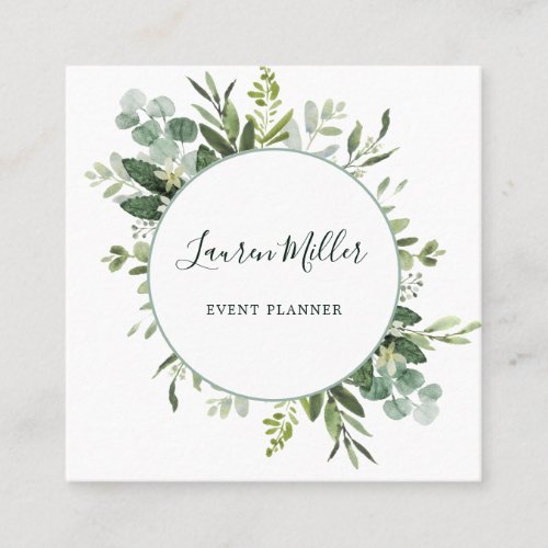 Watercolor Eucalyptus Greenery Wreath Square Business Card