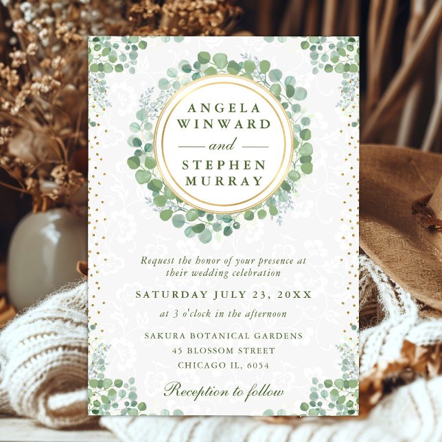Watercolor Eucalyptus Greenery Wreath Wedding Invitation (Creator Uploaded)