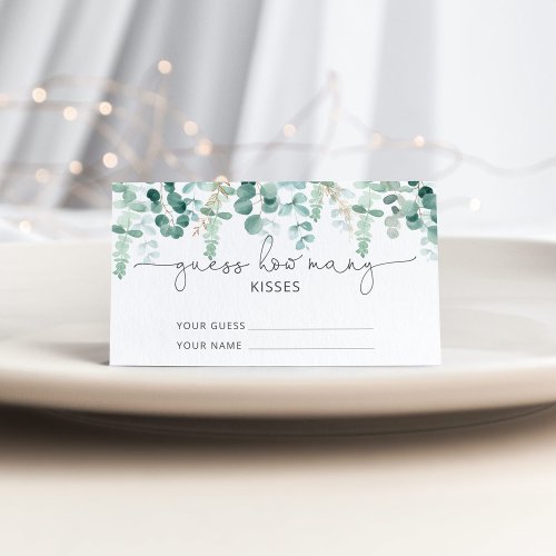 Watercolor eucalyptus how many kisses bridal game enclosure card