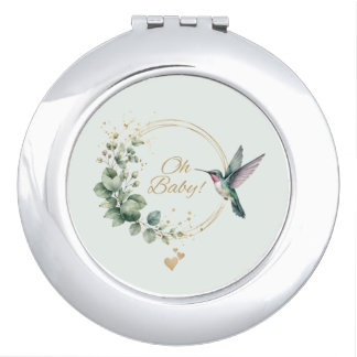 **Watercolor Eucalyptus Hummingbird Baby Shower In Compact Mirror