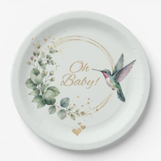 **Watercolor Eucalyptus Hummingbird Baby Shower In Paper Plates