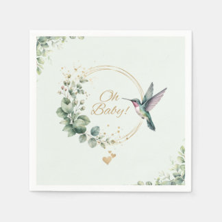 Watercolor Eucalyptus Hummingbird Baby Shower Napkins