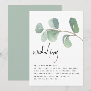 Watercolor Eucalyptus Informal Script Wedding Invitation