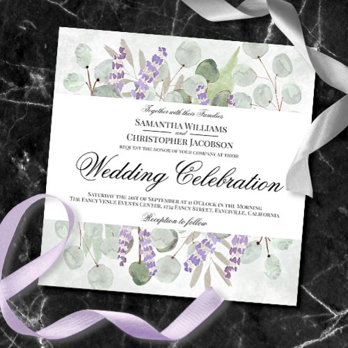 Watercolor Eucalyptus  Lavender Boho Chic Wedding Invitation
