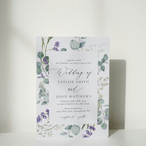 Watercolor Eucalyptus Lavender Calligraphy Wedding Invitation