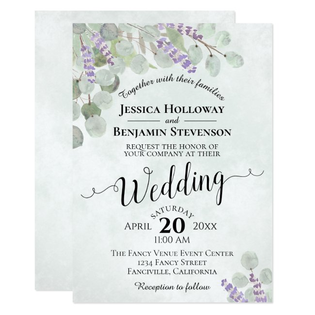 Watercolor Eucalyptus Lavender & Greenery Wedding Invitation