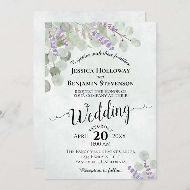 Watercolor Eucalyptus Lavender & Greenery Wedding Invitation