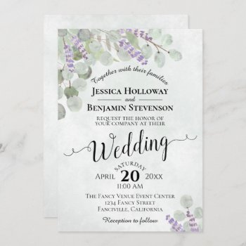 Watercolor Eucalyptus Lavender & Greenery Wedding Invitation