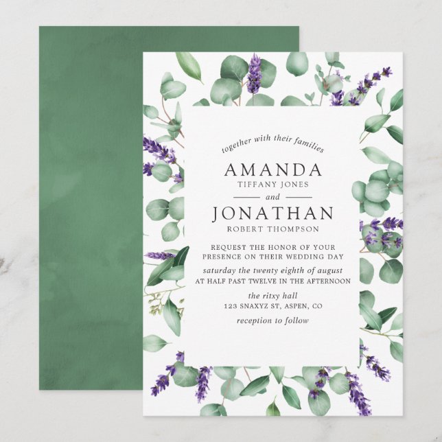 Watercolor Eucalyptus Lavender Greenery Wedding Invitation (Front/Back)