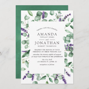 Watercolor Eucalyptus Lavender Greenery Wedding Invitation