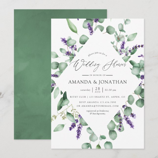 Watercolor Eucalyptus Lavender Greenery Wedding Invitation (Front/Back)