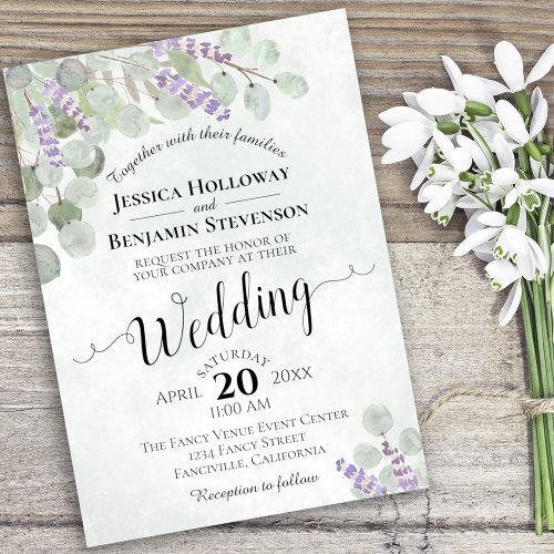 Watercolor Eucalyptus Lavender  Greenery Wedding Invitation