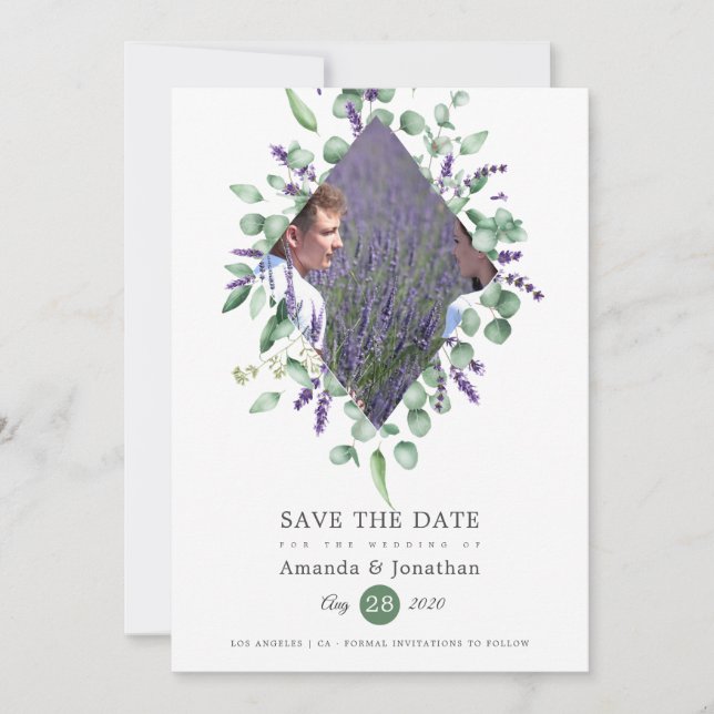 Watercolor Eucalyptus Lavender Greenery Wedding Save The Date (Front)