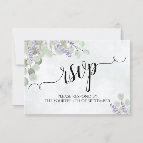 Watercolor Eucalyptus  Lavender Rustic Wedding RSVP Card