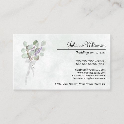 Watercolor Eucalyptus  Lavender Simple Elegant Business Card