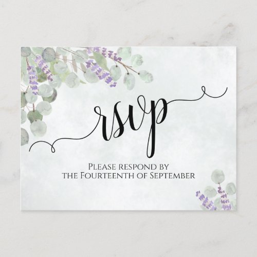 Watercolor Eucalyptus  Lavender Wedding RSVP Postcard