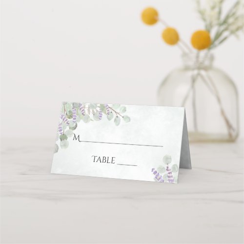 Watercolor Eucalyptus  Lavender Write_In Wedding Place Card