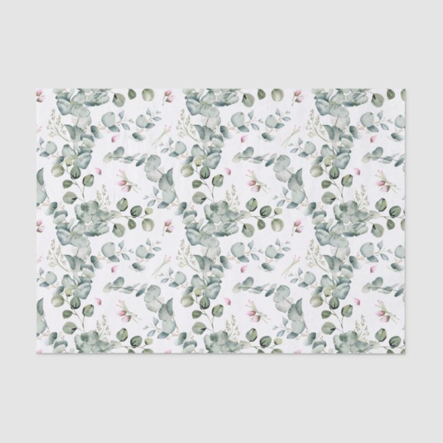  Watercolor Eucalyptus Leaf Branches and Flowers Tissue Paper (Front)