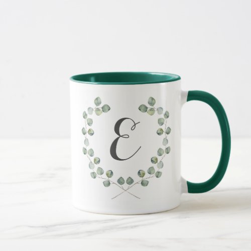 Watercolor Eucalyptus Leaf Frame  Monogram Mug