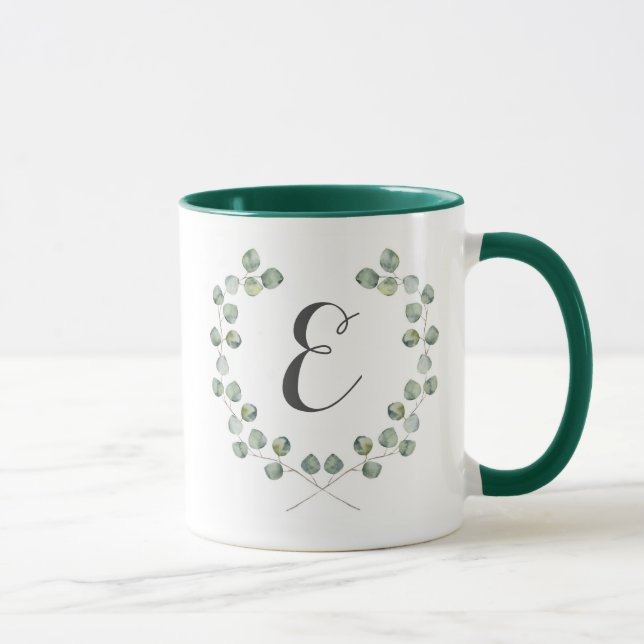 Watercolor Eucalyptus Leaf Frame | Monogram Mug (Right)