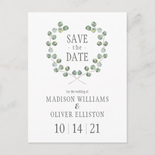 Watercolor Eucalyptus Leaf Frame   Save the Date Postcard
