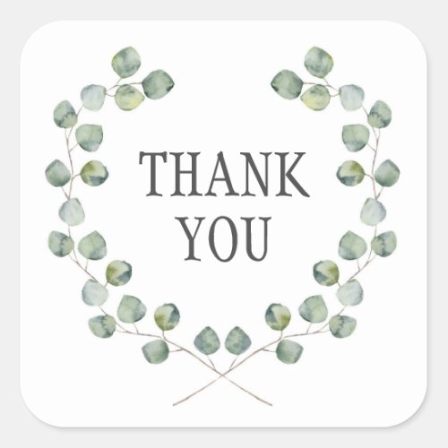 Watercolor Eucalyptus Leaf Frame  Thank You Square Sticker
