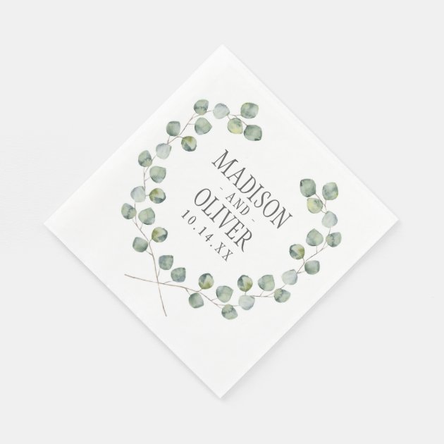 Watercolor Eucalyptus Leaf Frame | Wedding Napkin