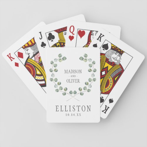 Watercolor Eucalyptus Leaf Frame  Wedding Poker Cards