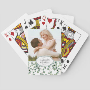 Watercolor Eucalyptus Leaf Pattern - Wedding Photo Poker Cards