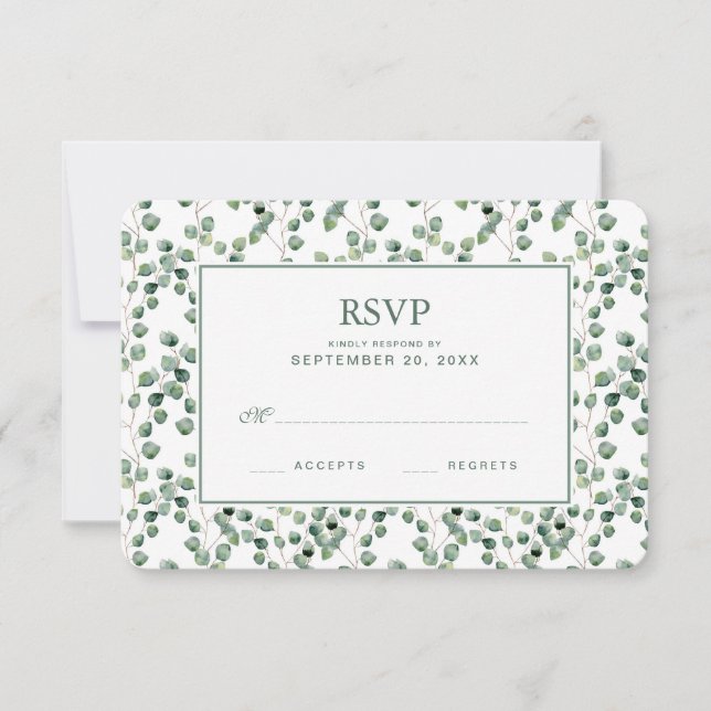 Watercolor Eucalyptus Leaf Pattern - Wedding RSVP Card (Front)