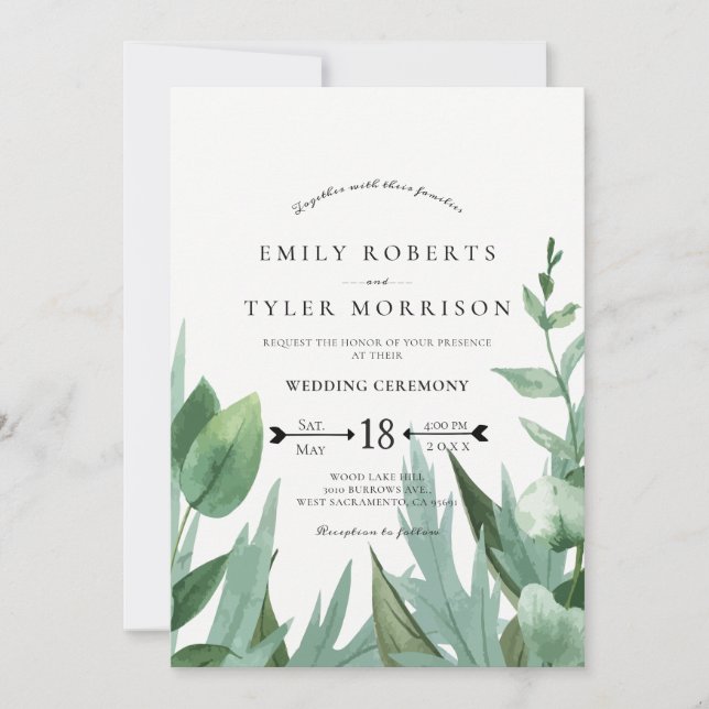 Watercolor Eucalyptus Leafy Greenery Wedding Invitation (Front)