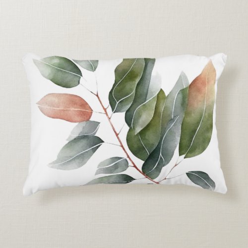 Watercolor Eucalyptus Leaves  Accent Pillow